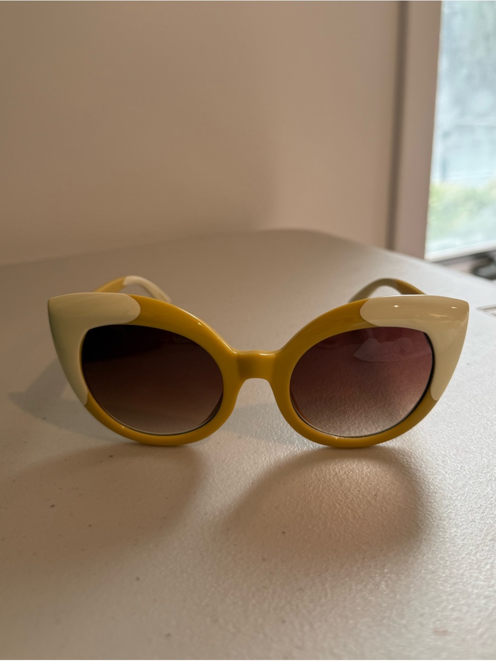 Crap Eyewear Yellow and Cream Cat-Eye Women's Sunglasses